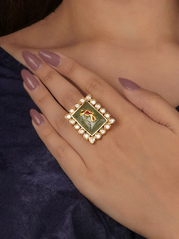 Green Color Gold Plated Contemporary Ring - CC-RNG12