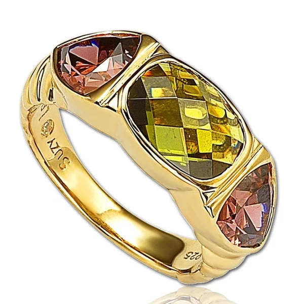 Suzy Levian Gold plated Sterling Silver Cubic Zirconia 3-stone Ring