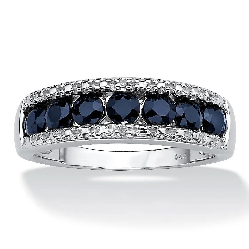 1.06 TCW Sapphire and Diamond Accent Ring in Platinum-plated Sterling Silver