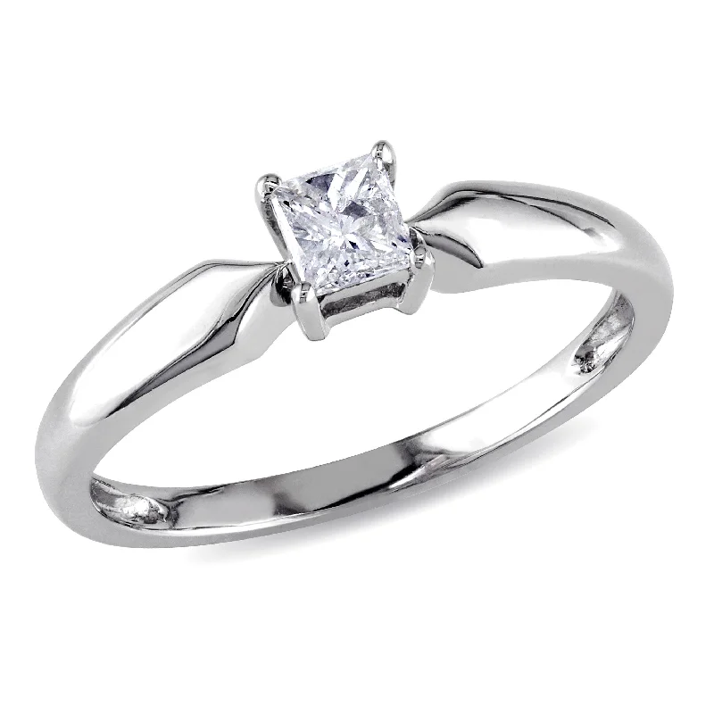 Mimi & Max 1/4ct TW Princess Cut Diamond Solitaire Engagement Ring 10k White Gold