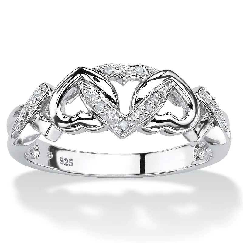 Diamond Accent Interlocking Hearts Ring in Platinum-plated Sterling Silver