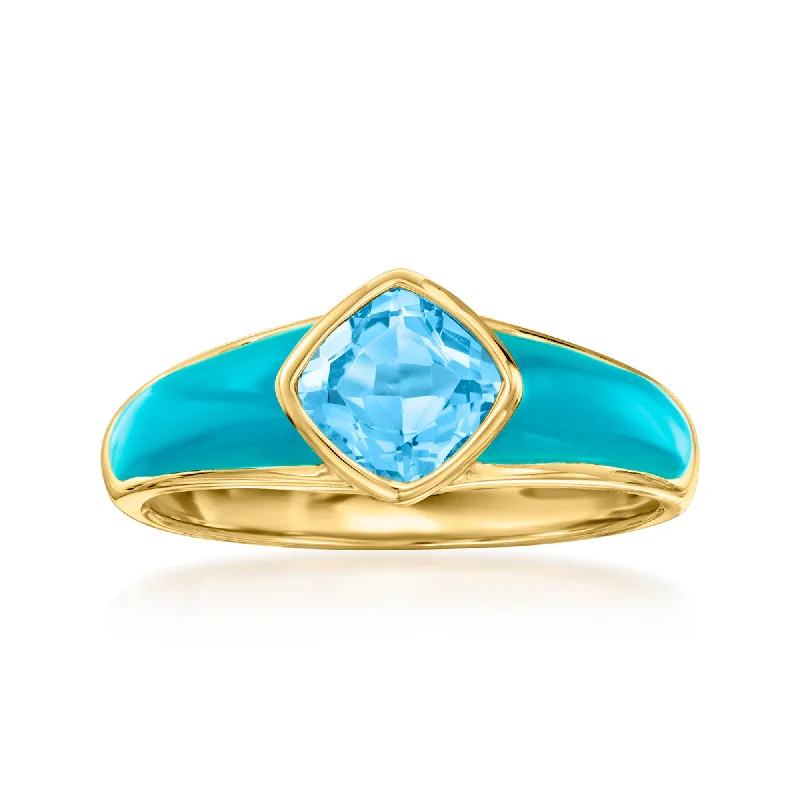 Ross-Simons Swiss Blue Topaz and Blue Enamel Ring in 18kt Gold Over Sterling