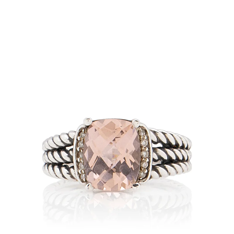 David Yurman Sterling Silver Diamond Morganite 10mm Wheaton Ring