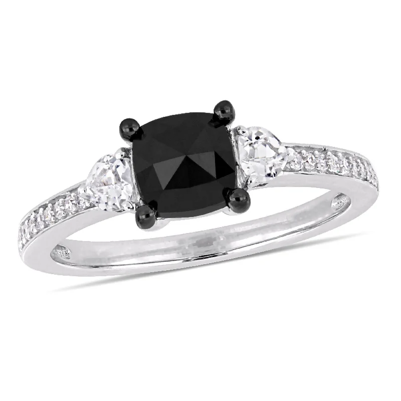 Mimi & Max 1/3ct TGW White Sapphire 1 1/10ct TW Black Diamond Engagement Ring 10k White Gold