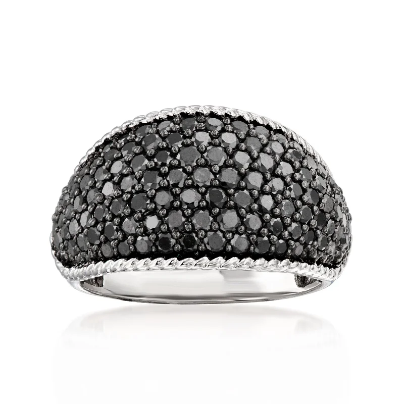 Ross-Simons Pave Black Diamond Dome Ring in Sterling Silver