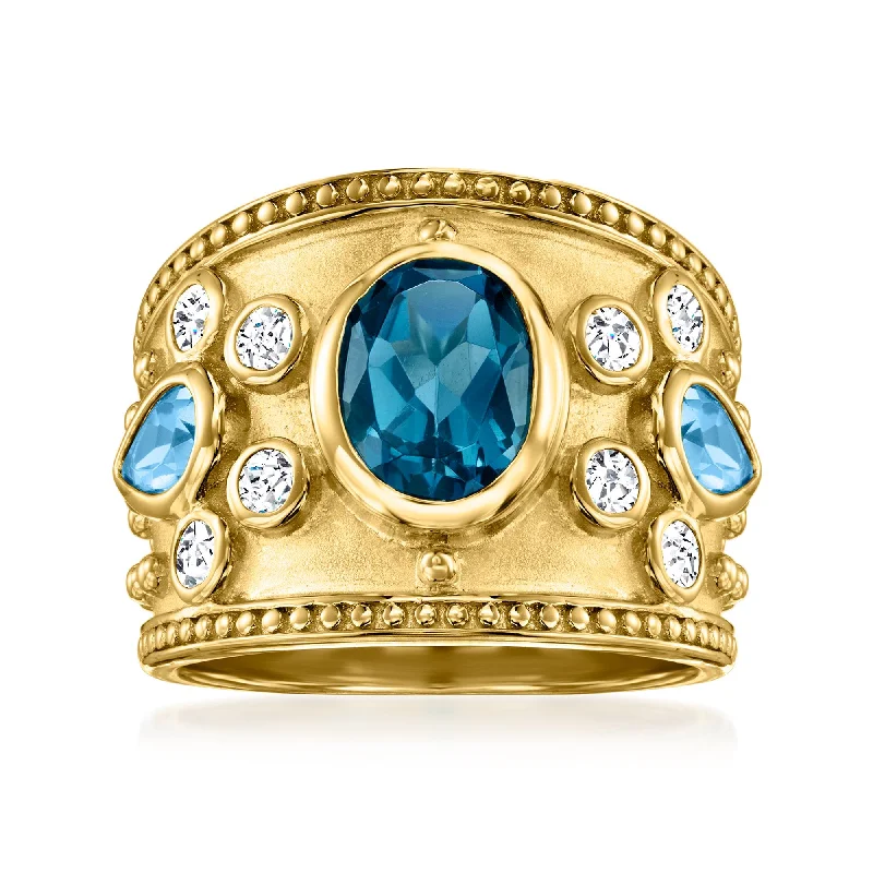 Ross-Simons London Blue, Swiss Blue and White Topaz Ring in 18kt Gold Over Sterling