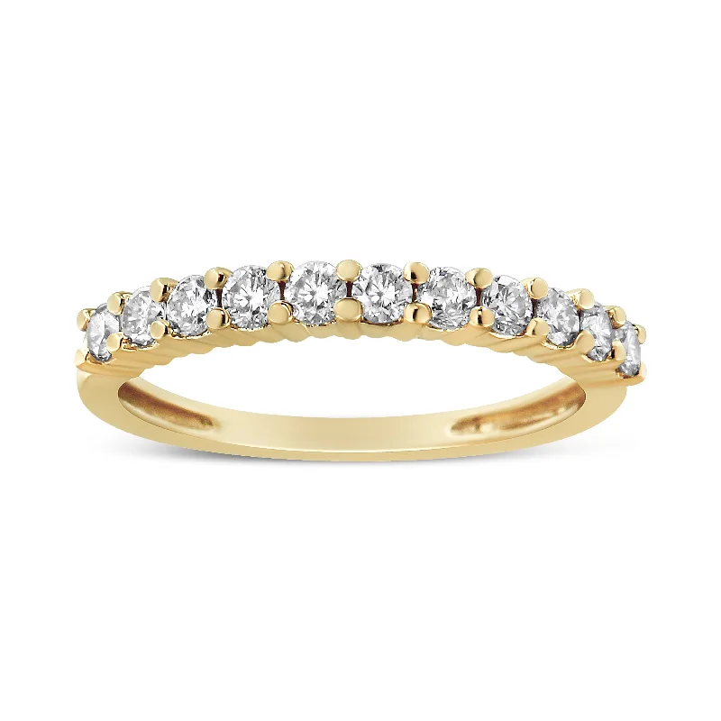 14K Yellow Gold Plated .925 Sterling Silver 1/2 cttw Shared Prong Set Brilliant Round-Cut Diamond 11 Stone Band Ring