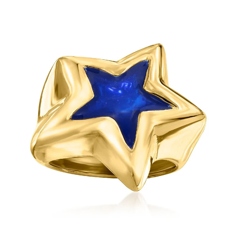 Ross-Simons Italian Blue Enamel Star Ring in 18kt Gold Over Sterling