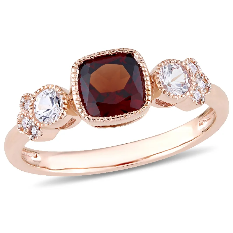 Mimi & Max Garnet White Sapphire and Diamond Accent Ring 10k Rose Gold