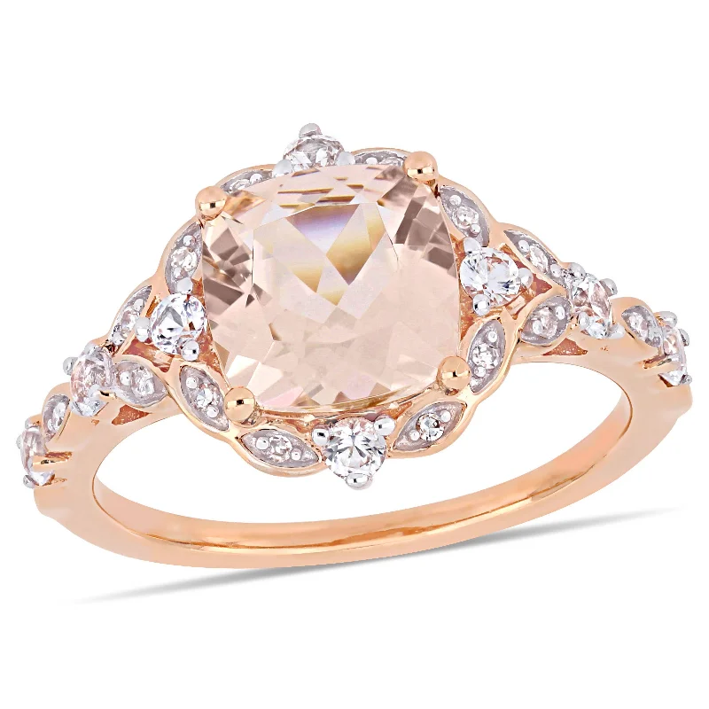 Mimi & Max 2 2/5ct TGW Morganite White Sapphire Diamond Accent Engagement Ring 14k Rose Gold