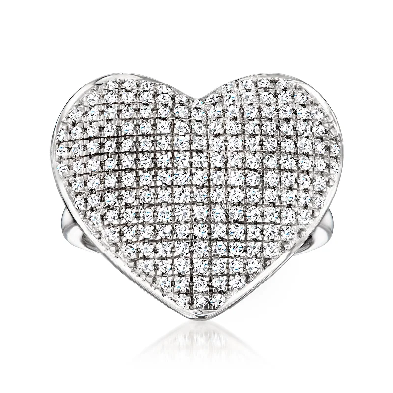 Ross-Simons Pave Diamond Heart Ring in Sterling Silver