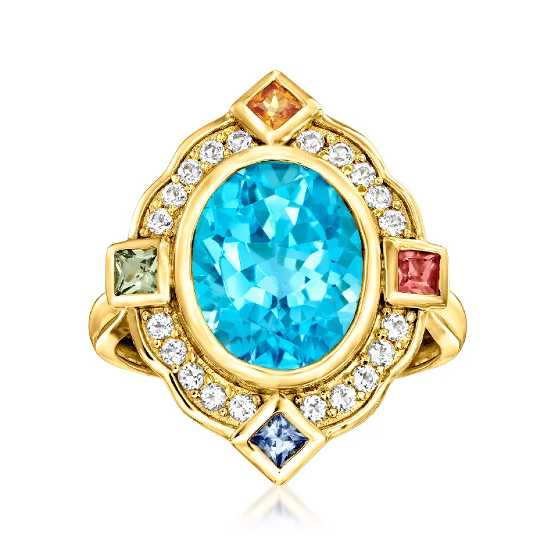 Ross-Simons Swiss Blue Topaz and . Multi-Gemstone Ring in 18kt Gold Over Sterling.