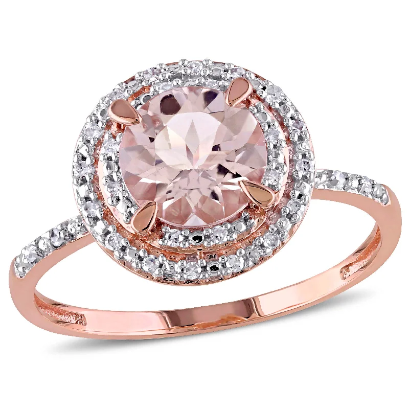 Mimi & Max Morganite and 1/10ct TW Diamond Double Halo Ring 10k Rose Gold