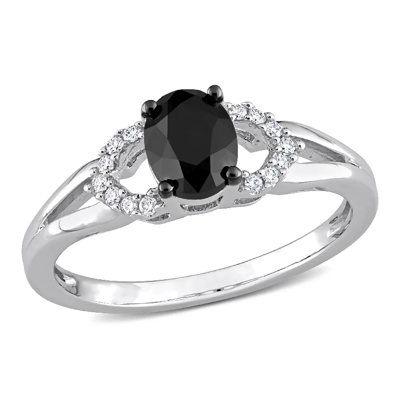 Mimi & Max 1ct TDW Black White Oval Diamonds Oval Engagement Ring 14k White Gold