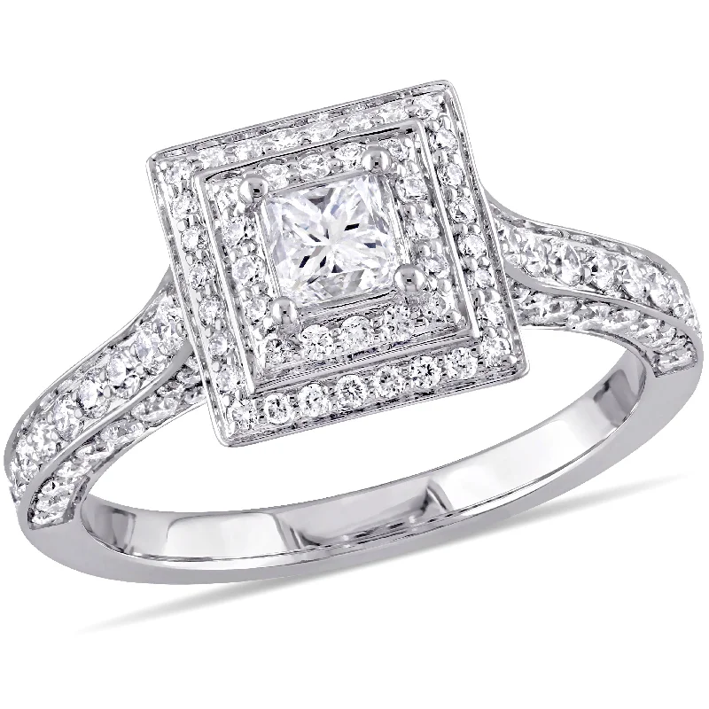 Mimi & Max 1 1/4ct TW Princess Diamond Square Halo Engagement Ring 14k White Gold