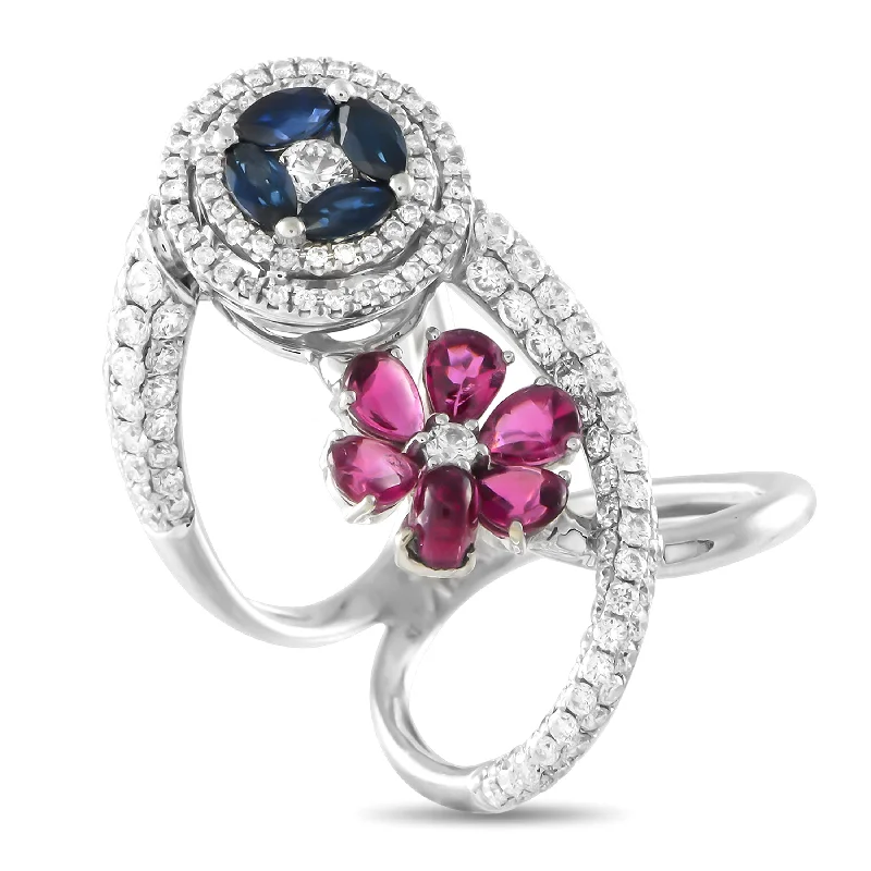 LB Exclusive 18K White Gold 2.0ct Diamond, Sapphire, and Ruby Cocktail Ring MF04-013125