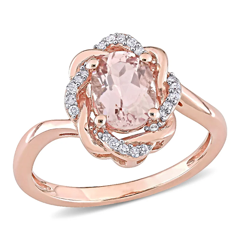 Mimi & Max 1 1/7ct TGW Morganite 1/10ct Diamond TW Interlaced Halo Ring 10k Rose Gold