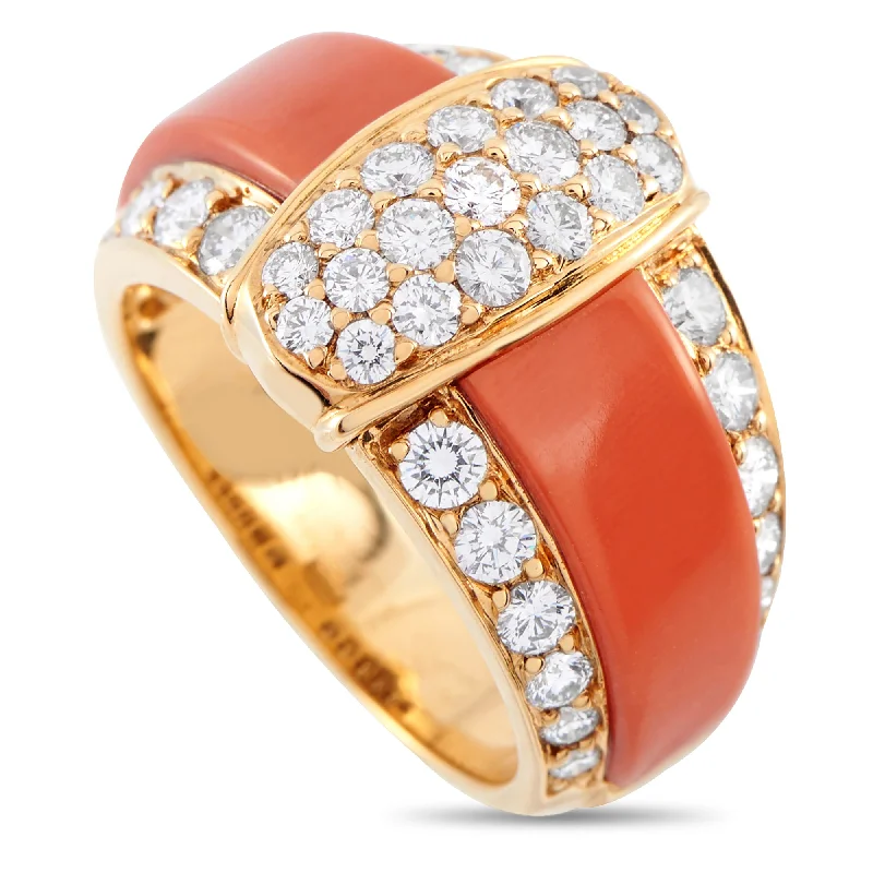 Van Cleef & Arpels Vintage 18K Yellow Gold 1.22ct Diamond and Coral Ring VC23-010725