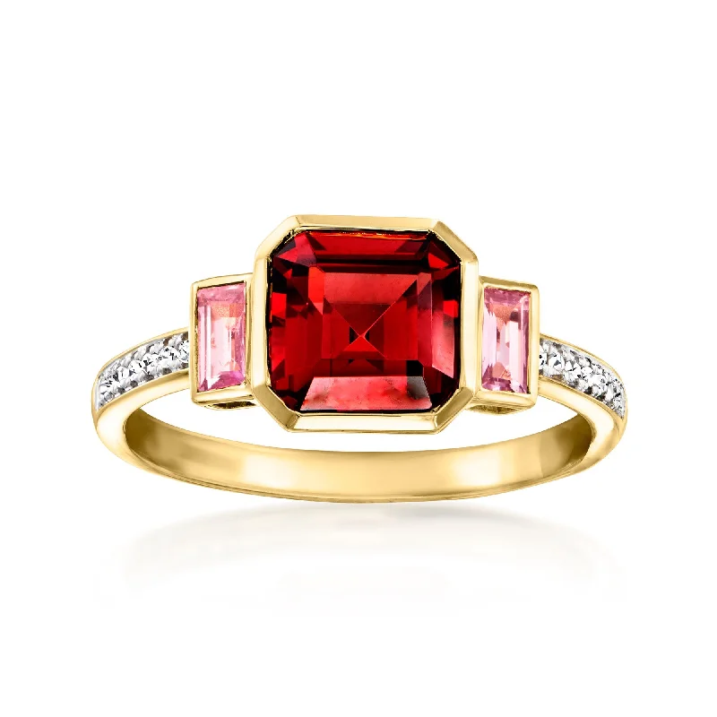 Ross-Simons Garnet and . Pink Sapphire Ring With Diamond Accents in 18kt Gold Over Sterling