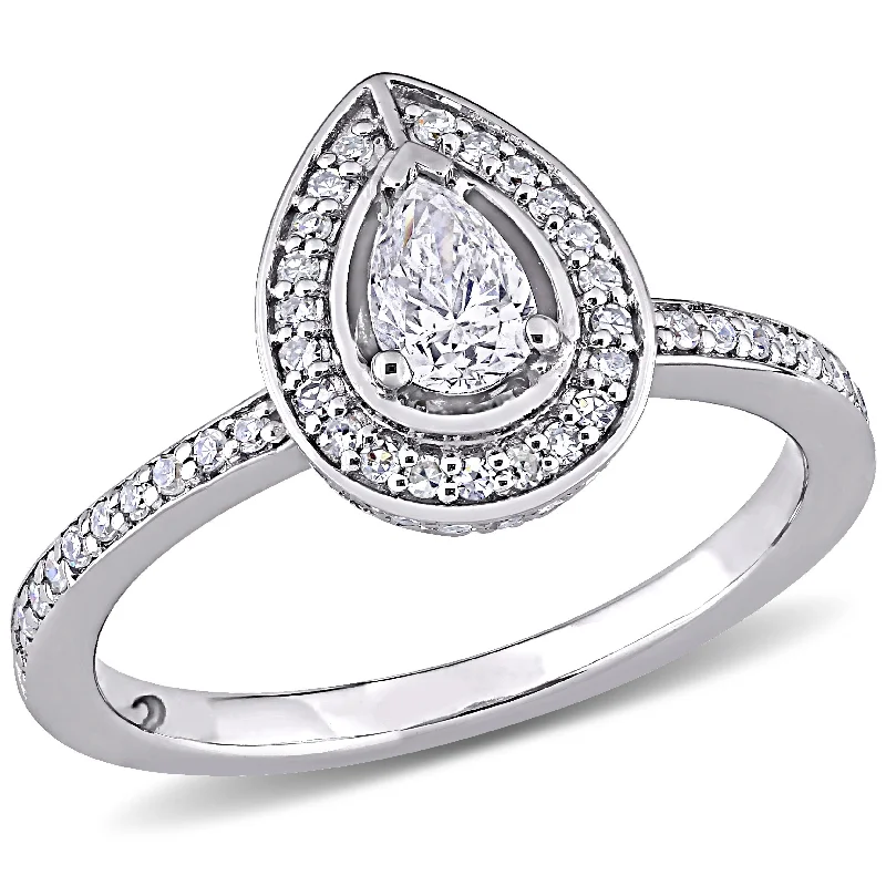 Mimi & Max 5/8ct TW Pear Round-Cut Diamond Halo Engagement Ring 14k White Gold