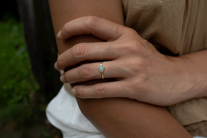 Oval Opal Ring with Thick Hammered Band