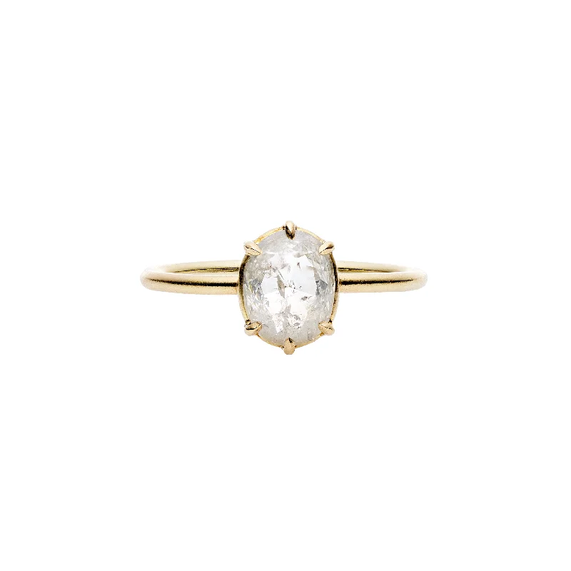 Tura Sugden 18k Rose Cut White Oval Diamond Solitaire Ring- 0.97ct