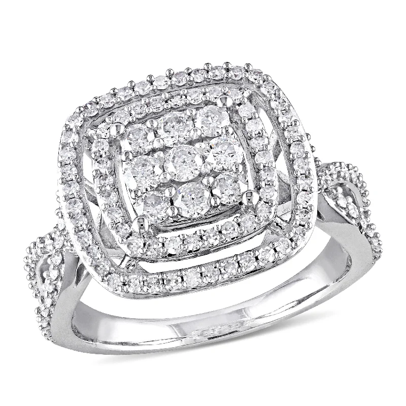 Mimi & Max 1ct TW Double Halo Diamond Bridal Set 10k White Gold