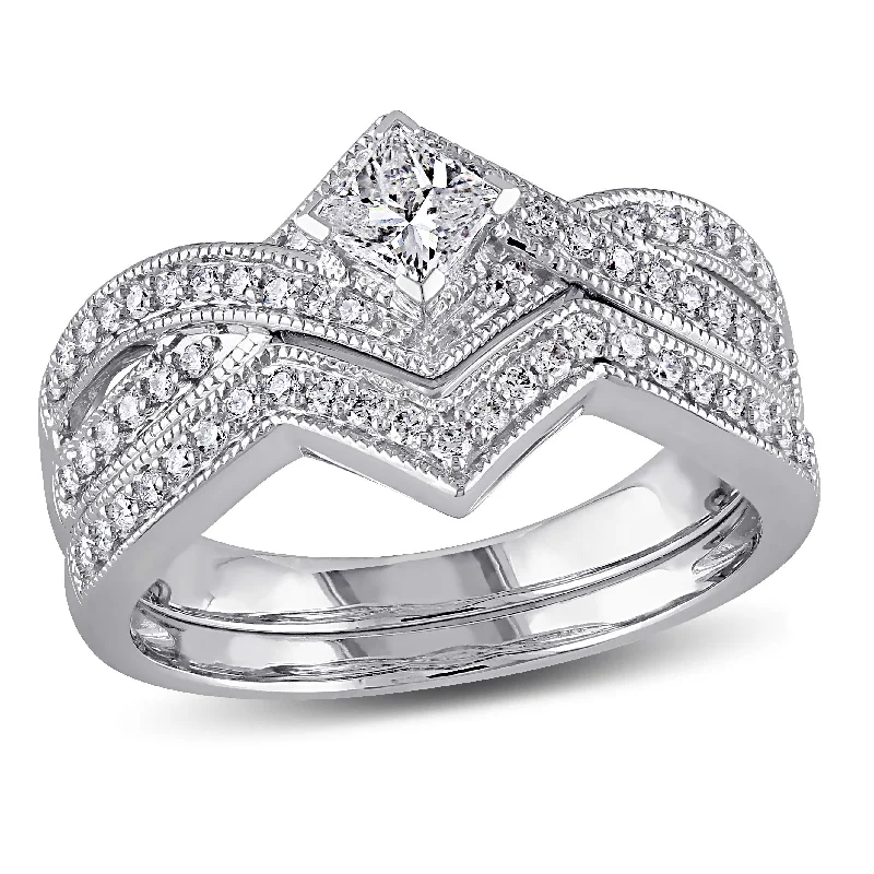 Mimi & Max 5/8ct TW Princess Cut Diamond Bridal Set 14k White Gold