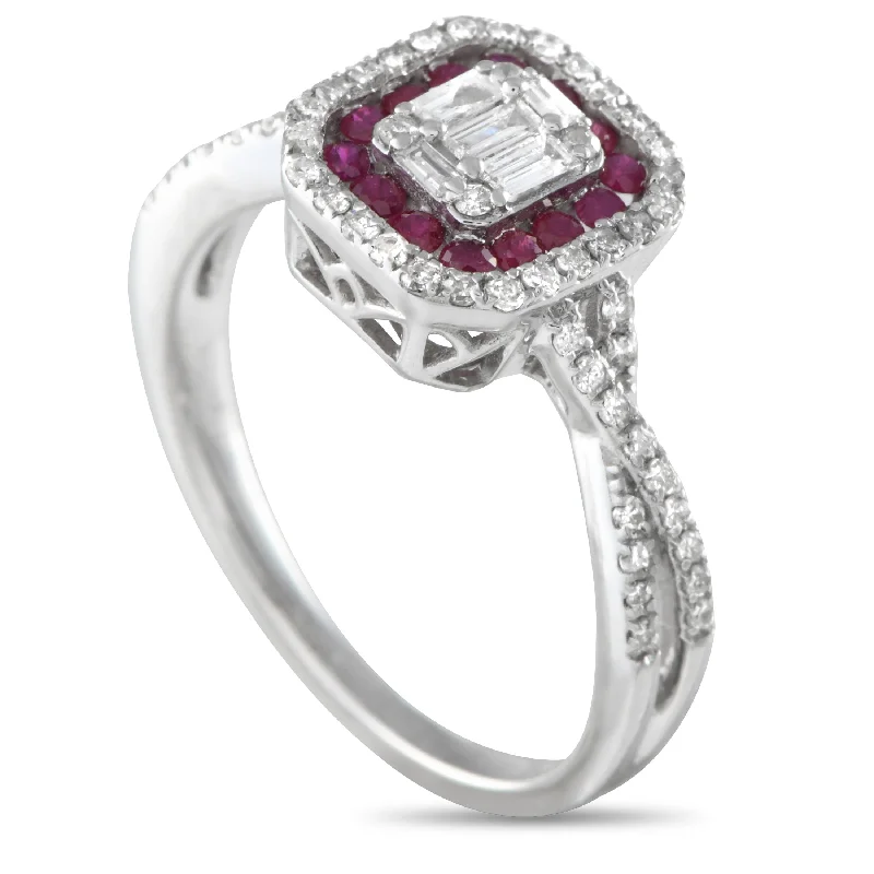 LB Exclusive 14K White Gold 0.50ct Diamond and Ruby Ring RN32520