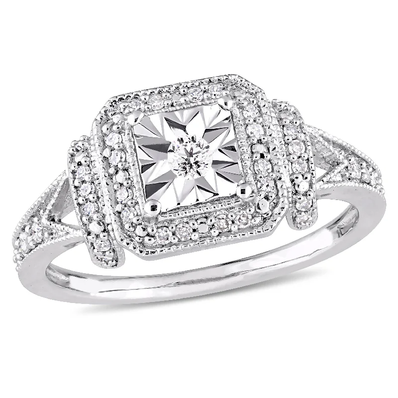 Mimi & Max 1/5ct TW Diamond Halo Square Vintage Promise Ring Sterling Silver