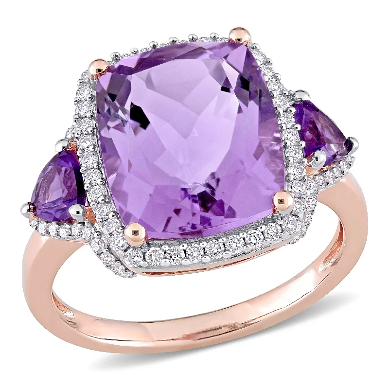 Mimi & Max 5 2/5ct TGW Rose de France Amethyst 1/3ct TW Diamond Ring 14k Rose Gold