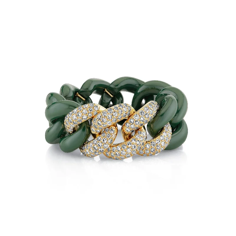 READY TO SHIP TRIPLE PAVE GREEN CERAMIC LINK RING