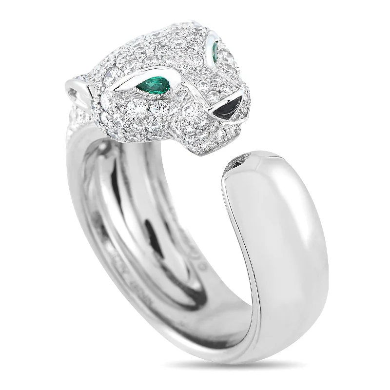 Cartier Panthre 18K White Gold 1.15ct Diamond, Emerald and Onyx Ring CA33-011725