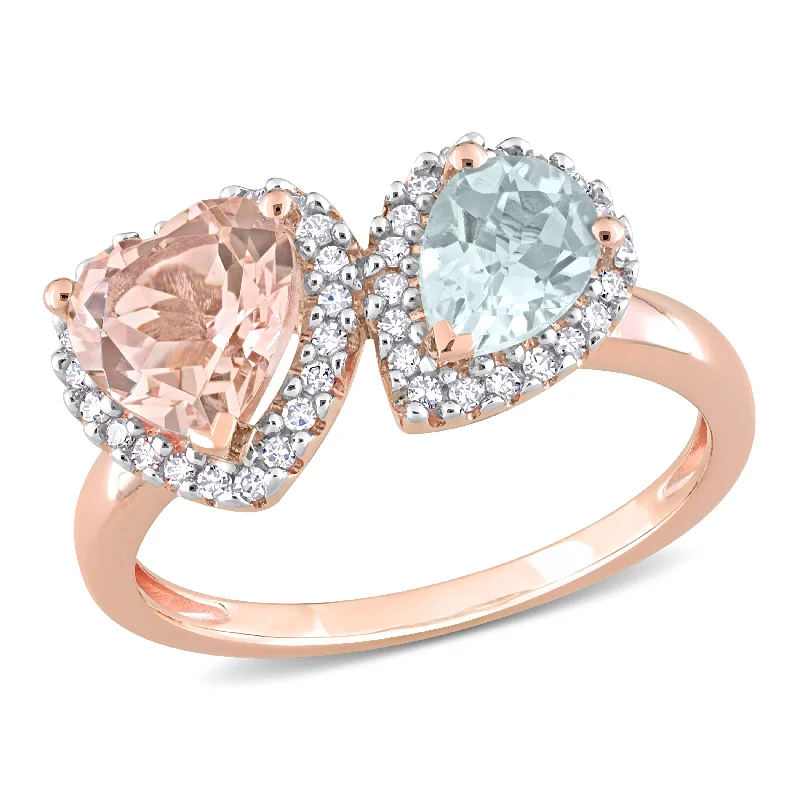 Mimi & Max 1 3/4ct TGW Morganite Aquamarine 1/5ct TW Diamond Ring 14k Rose Gold