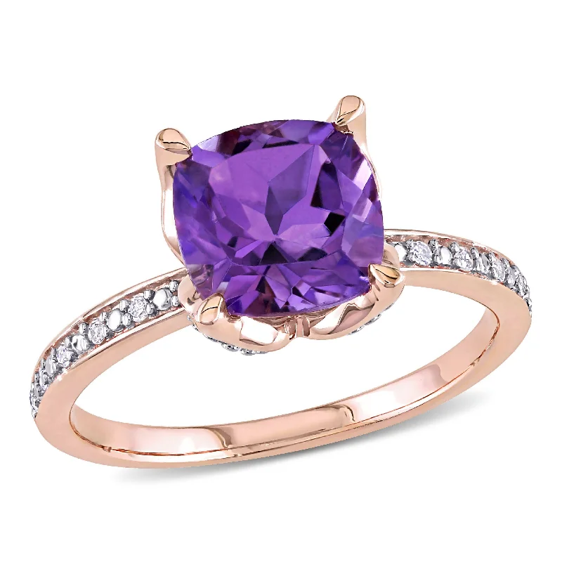 Mimi & Max Cushion-Cut Amethyst and Diamond Ring 10k Rose Gold