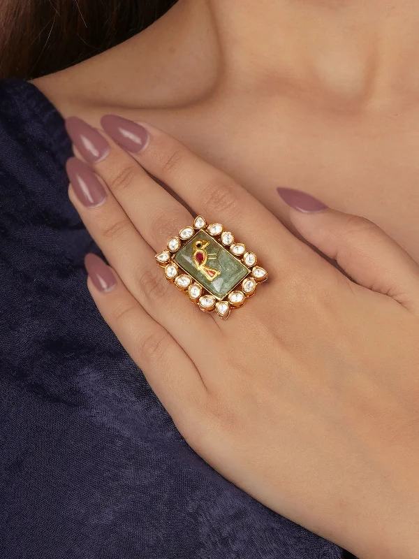 Green Color Gold Plated Contemporary Ring - CC-RNG13