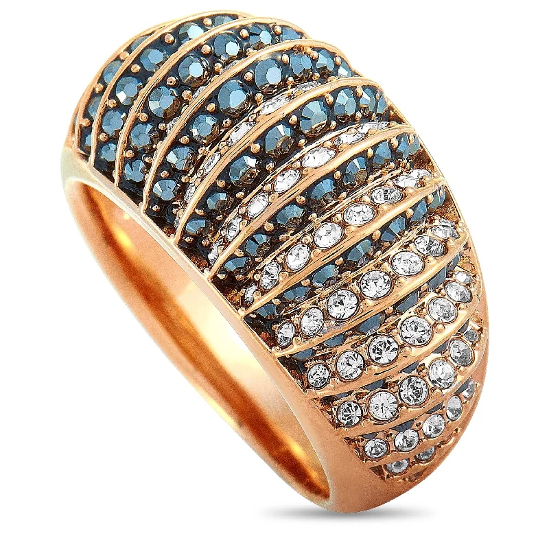 Swarovski Luxury 18K Rose Gold-Plated Stainless Steel Black and Clear Crystal Ring