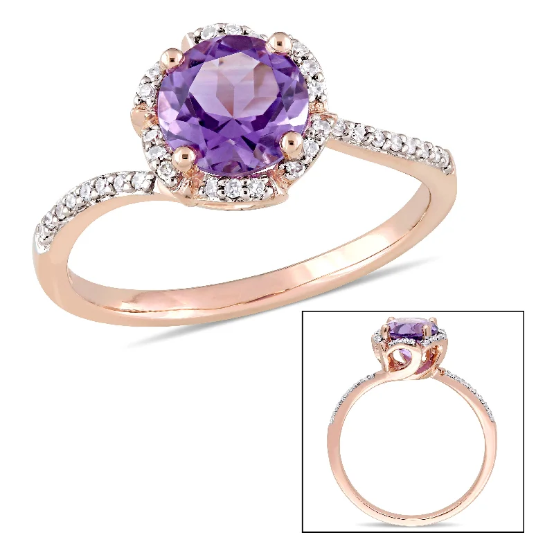 Mimi & Max Amethyst and 1/10ct TW Diamond Floral Halo Ring 14k Rose Gold