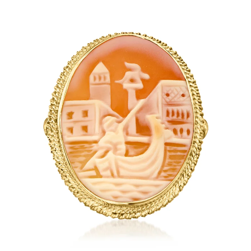 Ross-Simons Italian Orange Shell Venetian Gondola Cameo Ring in 18kt Gold Over Sterling