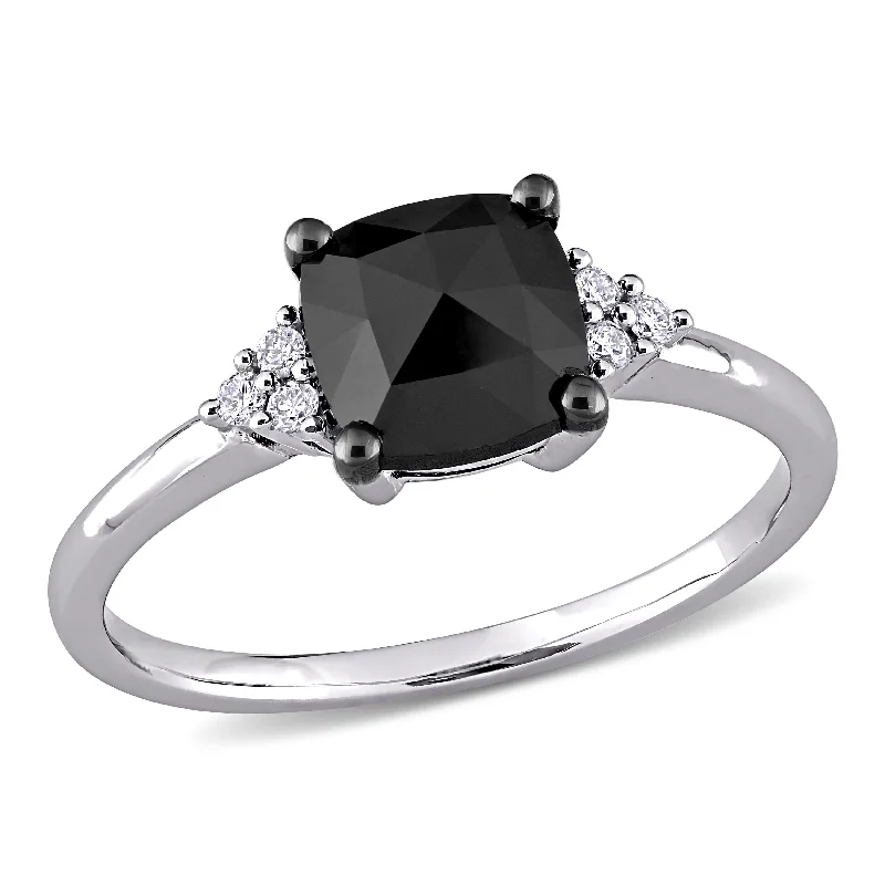 Mimi & Max 1 1/3ct TW Cushion Cut Black White Diamond Engagement Ring 14k White Gold