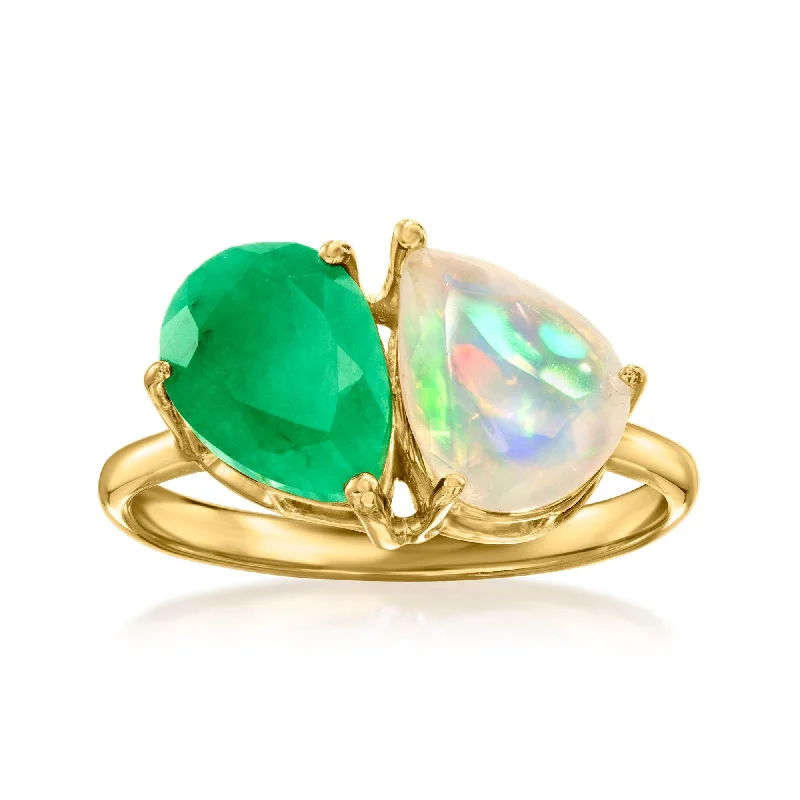 Ross-Simons Opal and Emerald Toi Et Moi Ring in 18kt Gold Over Sterling