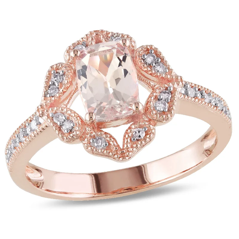 Mimi & Max Cushion-Cut Morganite Vintage-Inspired Floral Halo Ring 10k Rose Gold