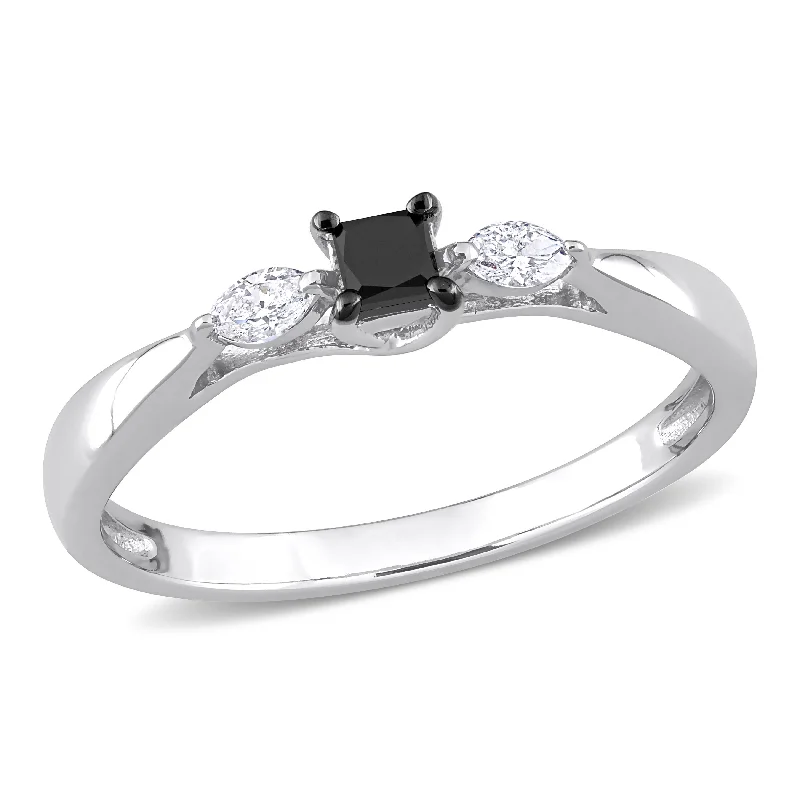 Mimi & Max 1/4ct TW Black and White Diamond Engagement Ring 10k White Gold