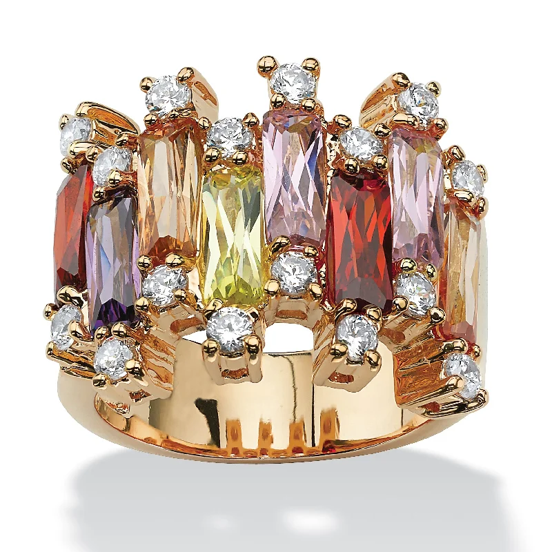 7.44 TCW Emerald-Cut Multicolor Cubic Zirconia Yellow Gold-Plated Ring