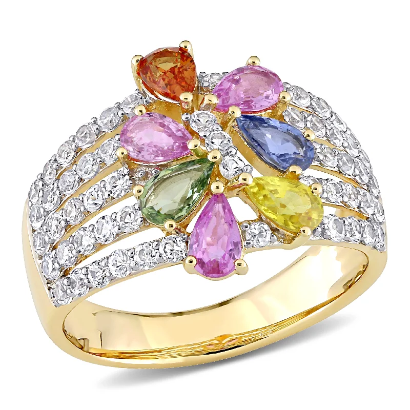 Mimi & Max 2 7/8ct TGW Multi-Color Sapphire Floral Ring 14k Yellow Gold