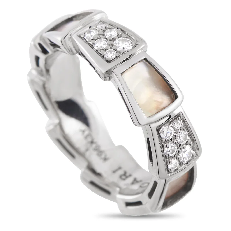 Bvlgari Serpenti Viper 18K White Gold 0.41ct Diamond and Mother of Pearl Ring BV27-011725