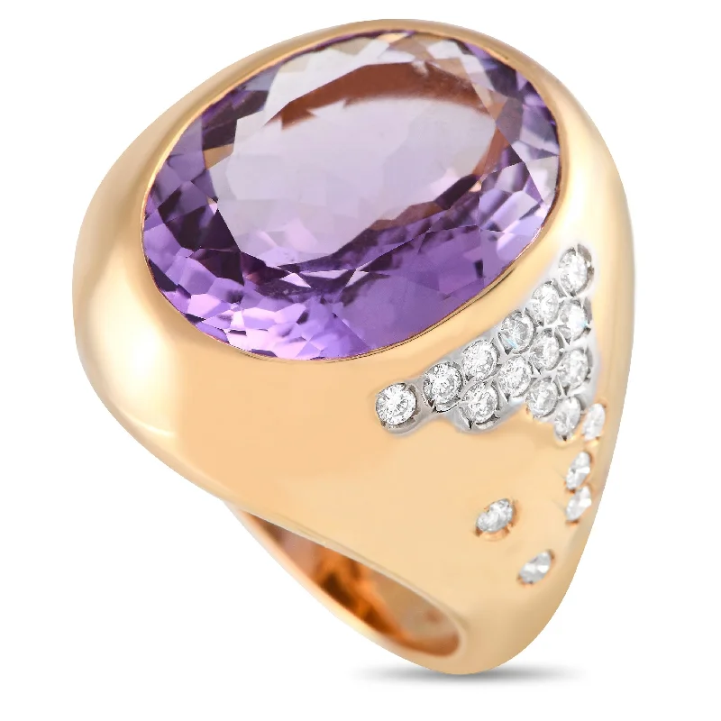 Casato 18K Yellow Gold 0.23ct Diamond and Amethyst Bomb Ring 200525