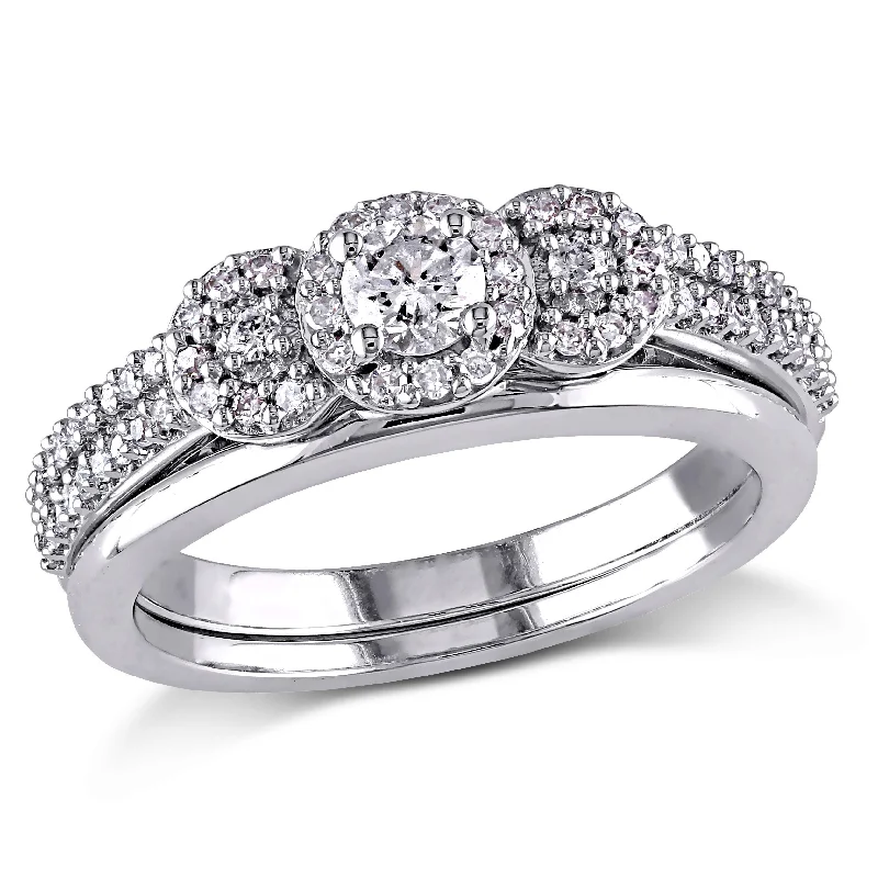 Mimi & Max 1/2ct TW Halo 3-Stone Diamond Bridal Set 10k White Gold