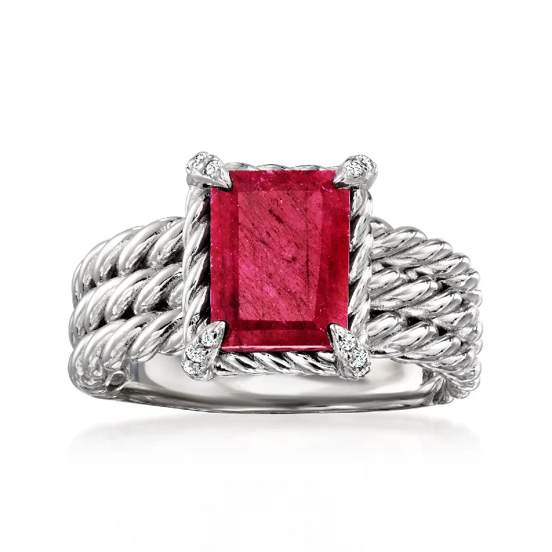 Ross-Simons Ruby 3-Row Ring With White Topaz in Sterling Silver