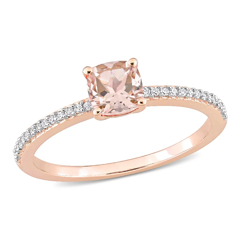 Mimi & Max 3/5ct TGW Cushion Morganite and 1/10ct TW Promise Ring 10k Rose Gold